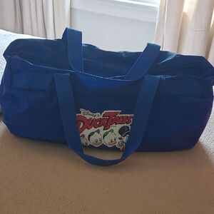 Vintage Disney Duck Tales Blue Duffel Bag with Vinyl Patch 1980s, Zipper Closure